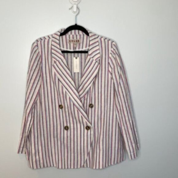 Dolan Anthropologie Women Double Breasted Striped Linen Blazer Size Medium - Picture 2 of 12